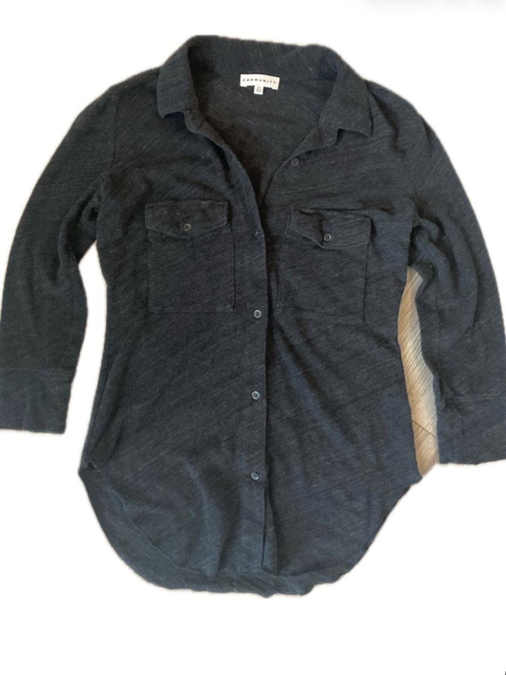Aritzia **Community** Charcoal Gray Slub Button-Up Shirt with Chest Pockets